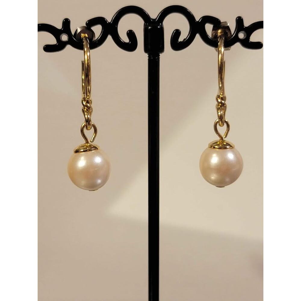 gold Tone pierced earrings with pearl drop